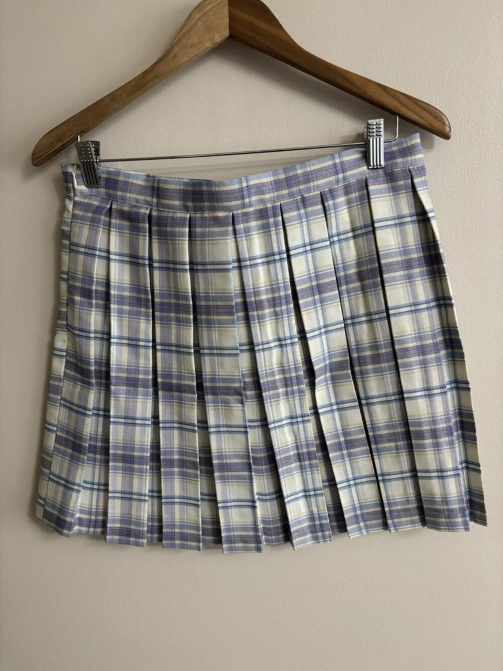 Academic Purple Cream Pleated Plaid Mini Skirt Call 1850‎ Los Angeles Medium